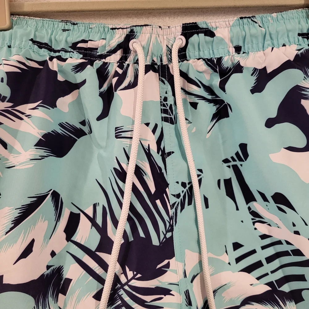 Calvin Klein Mens XXL Swim‎ Trunks Aqua Blue Tropical Drawstring Pockets …
